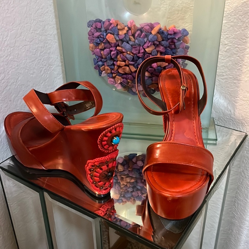 BCBG MAXAZRIA Jeweled Platform Wedge sandals